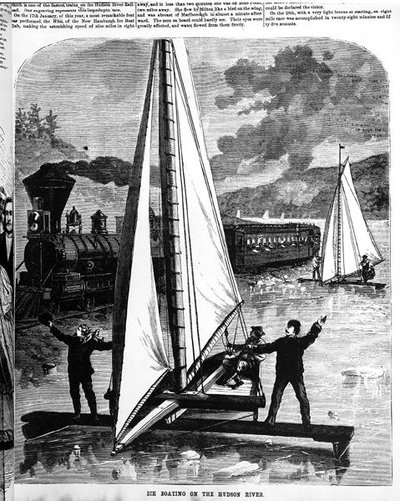 Ice boating on the Hudson river, 1872 by American School